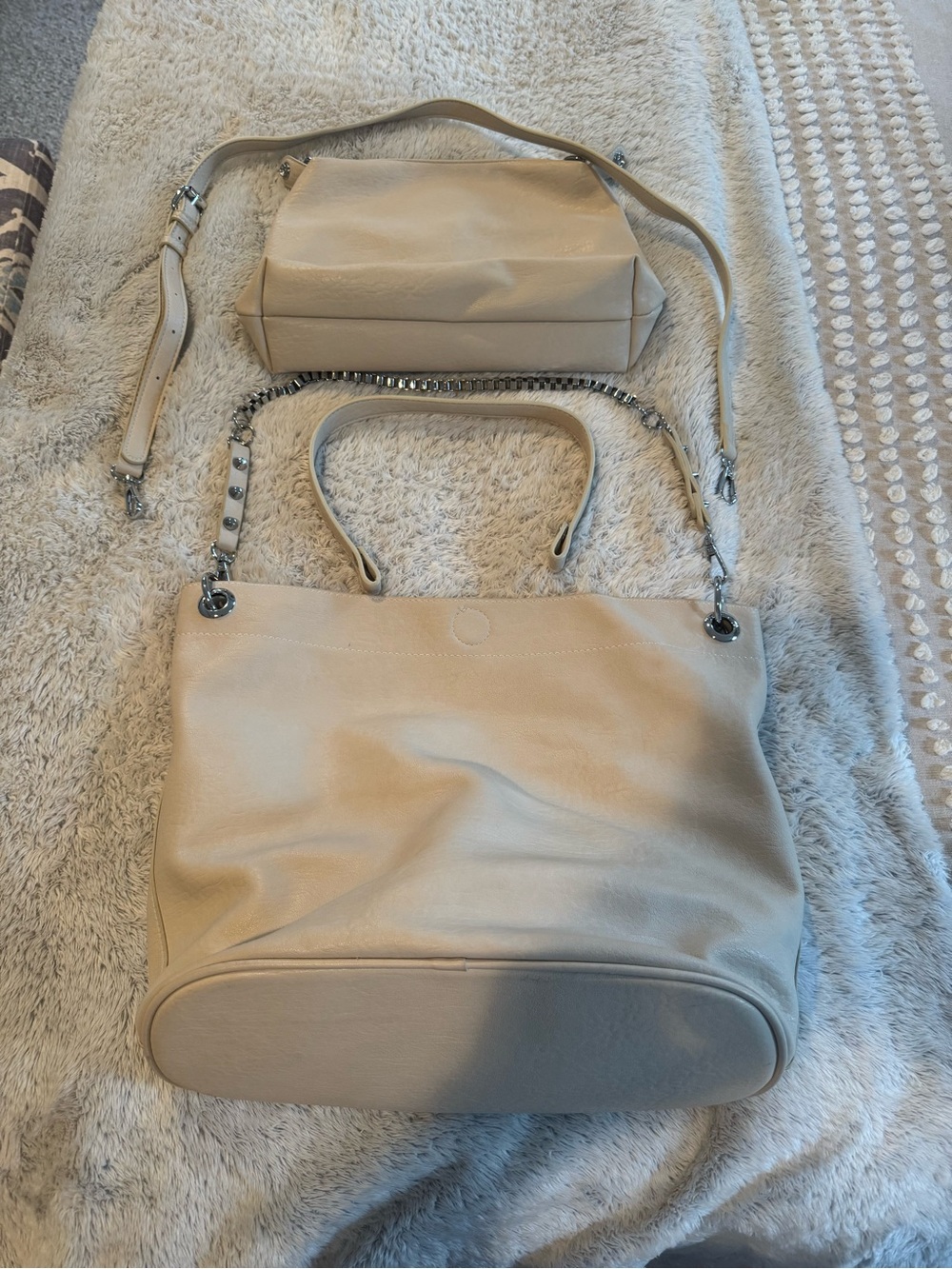 Madison West Cream Shoulder Bag with Chain Detail
